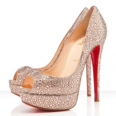 Christian Louboutin Lady Peep Strass 140mm Peep Toe Pumps Goud
