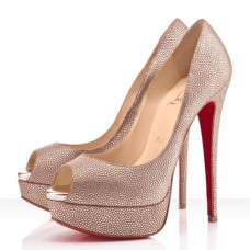 Christian Louboutin Lady Peep Spikes 140mm Peep Toe Pumps Goud