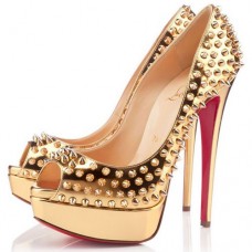 Christian Louboutin Lady Peep Toe Pumps 140mm Goud