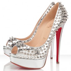 Christian Louboutin Lady Peep Spikes 140mm Peep Toe Pumps Zilver