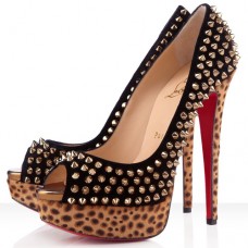 Christian Louboutin Lady Peep Spikes 140mm Peep Toe Pumps Zwart