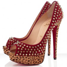 Christian Louboutin Lady Peep Spikes 140mm Peep Toe Pumps Rood