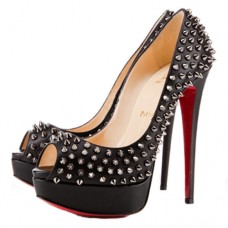 Christian Louboutin Lady Peep Spikes 140mm Peep Toe Pumps Zilver