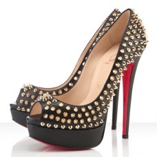 Christian Louboutin Lady Peep Spikes 140mm Peep Toe Pumps Zwart