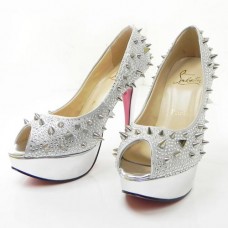 Christian Louboutin Lady Peep Spikes 140mm Peep Toe Pumps Zilver