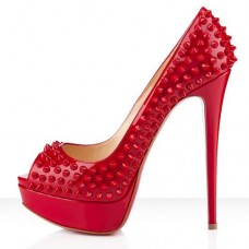 Christian Louboutin Lady Peep Spikes 140mm Peep Toe Pumps Rood