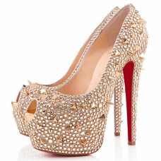 Christian Louboutin Highness Strass 160mm Peep Toe Pumps Goud