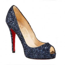 Christian Louboutin pumps met glitter, 120 mm, open neus, blauw Christian Louboutin pumps met glitter, 120 mm, open neus, blauw