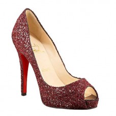 Christian Louboutin pumps met glitter, 120 mm, open neus, rood Christian Louboutin pumps met glitter, 120 mm, open neus, rood