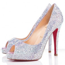 Christian Louboutin Very Riche Strass 120mm Peep Toe Pumps met Kristallen