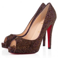 Christian Louboutin Very Riche Strass 120mm Peep Toe Pumps Pruim