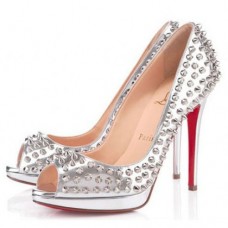 Christian Louboutin Yolanda Spikes 120mm Peep Toe Pumps Zilver