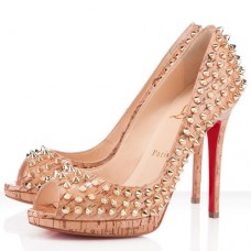 Christian Louboutin Yolanda Spikes 120mm Peep Toe Pumps Naturel