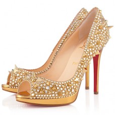 Christian Louboutin Yolanda Spikes 120mm Peep Toe Pumps Goud
