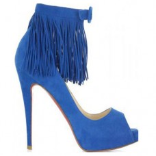 Christian Louboutin korte Tina Fringe schoenen 120mm Special Occasion blauw