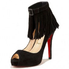 Christian Louboutin korte Tina Fringe 120mm speciale gelegenheid zwart