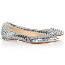 Christian Louboutin Pigalle Ballerina's met Spikes, zilverkleurig