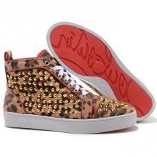 Christian Louboutin Louis gouden sneakers met spikes en luipaardprint Christian Louboutin Louis gouden sneakers met spikes en luipaardprint