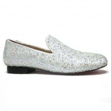 Christian Louboutin loafers met strasssteentjes in het wit