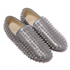 Christian Louboutin Rollerboy Silver Spikes loafers grijs
