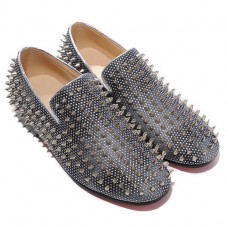 Christian Louboutin Rollerboy Silver Spikes loafers grijs