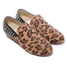 Christian Louboutin Rollerboy Silver Spikes Loafers Leopard