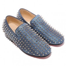 Christian Louboutin Rollerboy Silver Spikes loafers blauw