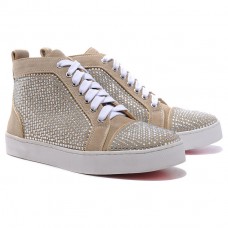 Christian Louboutin Louis sneakers met strasssteentjes in taupe