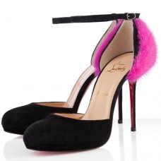 Christian Louboutin Crazy Fur 120mm Pumps Roze/Zwart