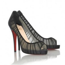 Christian Louboutin Champagne Chiffon Ambrosina 120mm Peep Toe Pumps Zwart