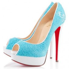 Christian Louboutin Lady Peep Toe Pumps 140mm Lichtblauw