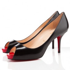 Christian Louboutin Mater Claude 80mm Peep Toe Pumps Zwart/Rood Christian Louboutin Mater Claude 80mm Peep Toe Pumps Zwart/Rood
