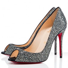 Christian Louboutin Sexy 100mm Peep Toe Pumps Grijs Christian Louboutin Sexy 100mm Peep Toe Pumps Grijs