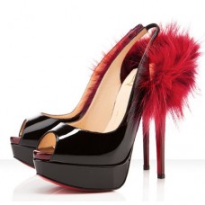 Christian Louboutin Lady Fur 140mm Slingbacks Zwart