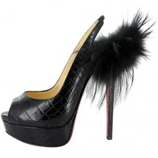 Christian Louboutin Lady Fur 140mm Slingbacks Zwart