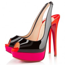 Christian Louboutin Lady Peep 140mm Slingbacks Zwart/Roze Matador