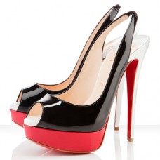 Christian Louboutin Lady Peep 140mm Slingbacks Zwart/Rood