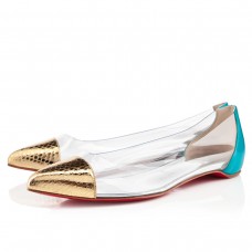 Christian Louboutin Corbeau platte sandalen goud/Caraibes Christian Louboutin Corbeau platte sandalen goud/Caraibes