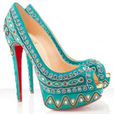 Christian Louboutin Bollywoody 140mm Peep Toe Pumps Turquoise